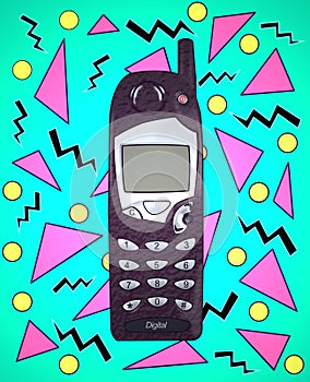 1990s Mobile Phone Digital Graphic Illustration