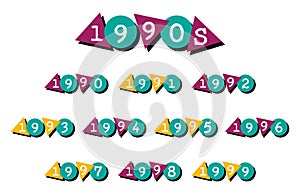 1990s Year Labels | Retro Gen X Calendar Headers and Timeline Clipart | 90s Signage & Resource for Class Reunions