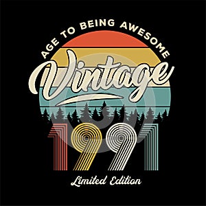 1991 vector vintage retro t shirt design black background