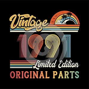 1991 vintage retro t shirt design, vector Black background