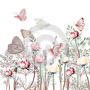 19	Flower vector illustration with plants. Vintage provance