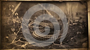 19th Century Calotype Print: Sepia Snake Photograph In The Style Of Worthington Whittredge
