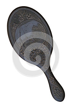 19th century hand mirror showing back side.