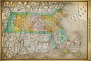 19th century map of State of Massachusetts