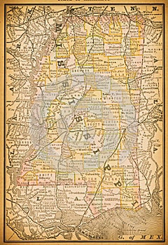 19th century map of State of Missisippi