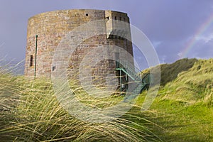 The 19th century round Martello tower fort built in the sand dunes at Magilligan Point near Limavady in County Derry in Northern I