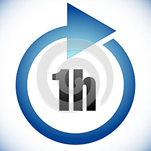 1h Turnaround time TAT icon. Interval for processing, return to customer. Duration, latency for completion, request fulfilling