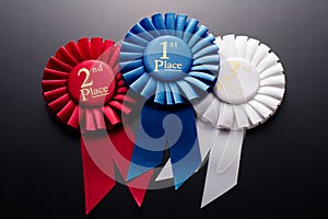 1st, 2nd and 3rd place pleated ribbon rosettes