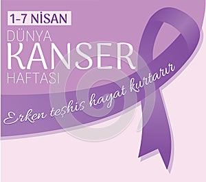1st-7th April World Cancer Week Early Diagnosis Saves Lives Turkish translate: 1-7 Nisan Dunya Kanser Haftasi Erken Teshis Hayat