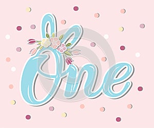 1st, anniversary, baby birth, badge, banner template, blue, bunny ear, cartoon, child, clothes design, concept, cute, decoration,