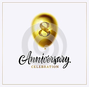 1st anniversary celebration background. First jubilee. Gold balloon with number one and lettering text isolated on white