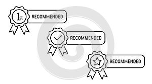 1st, check tick mark and star recommended outline vector icons. Rosette result award medal sign. Win prize and place service