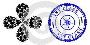 1St Class Distress Seal Stamp and Semisphere Centrifugal Flower Cluster