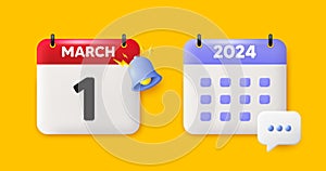 1st day of the month icon. Event schedule date. Calendar date 3d icon. Vector