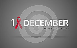 1st December World AIDS Day banner design with red ribbon on a grey background. - Vector