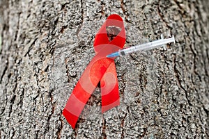 1st December, World Aids Day concept with shiny red ribbon awareness.