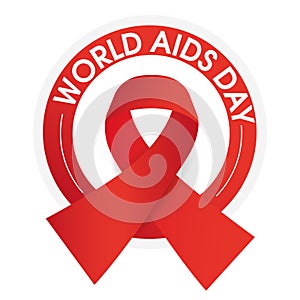 1st December World Aids Day. Sign with text and red round banner of.