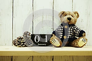 1st January Months wooden calendar Happy New Year background