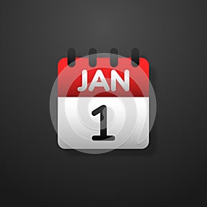 1st of January of New year day calendar icon,Vector and Illustration