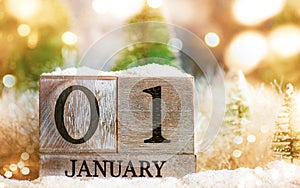 1st January sign for New Year with festive Christmas background