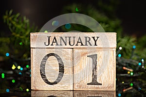 1st january sign for New Year winter holiday festive background and ornaments