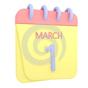 1st March 3D calendar icon