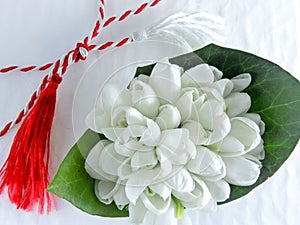 1st of March tradition white and red cord and ghiocel snowdrops flower