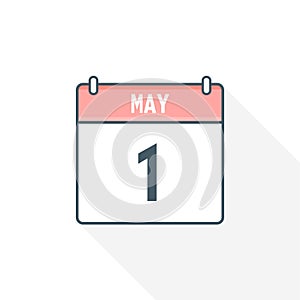 1st May calendar icon. May 1 calendar Date Month icon vector illustrator