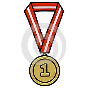 1st Place Gold Medal with Red and White Ribbon Vector Illustration