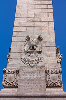 1st side of Tencentennial monument base in historic Jamestowne, VA, USA