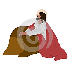 1st sorrowful mystery. Biblical vector illustration of Jesus Praying