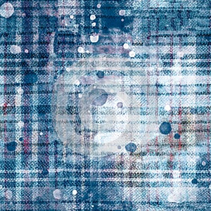 1The pattern features scribbled crosshatch patchwork squares in indigo blue and white