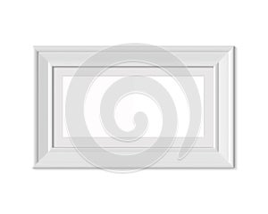 1x2 Horizontal Landscape picture frame mockup. Realisitc paper, wooden or plastic white blank for photographs. Framing mat with