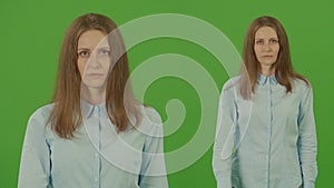 2-in-1 Split Green Screen Montage. Green Screen. Chroma Key. Enough Gesture.