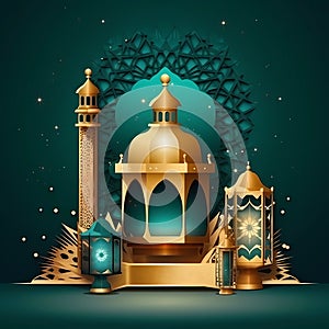 2.5d image ramadan kareem illustration with gold paint