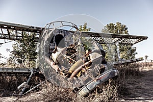 An-2 Antonov plane engine abandoned in old airbase