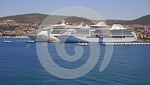 2 big cruise ships docked in Kusadasi, Turkey