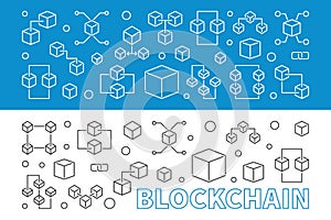 2 blockchain concept banners or backgrounds in thin line style