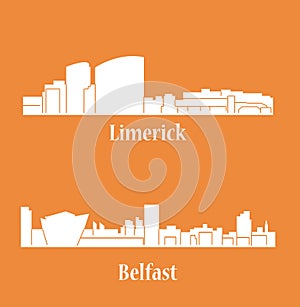 2 city silhouette in Ireland ( Belfast, Limerick )