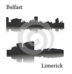 2 city silhouette in Ireland ( Belfast, Limerick )