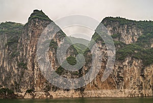 2 Cliffs on mountain along Yangtze River Qutang Gorge, Baidicheng, China