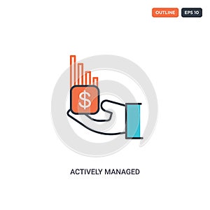 2 color Actively managed funds concept line vector icon. isolated two colored Actively managed funds outline icon with blue and