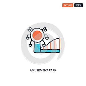 2 color amusement park concept line vector icon. isolated two colored amusement park outline icon with blue and red colors can be