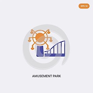 2 color amusement park concept vector icon. isolated two color amusement park vector sign symbol designed with blue and orange