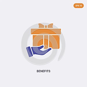 2 color Benefits concept vector icon. isolated two color Benefits vector sign symbol designed with blue and orange colors can be