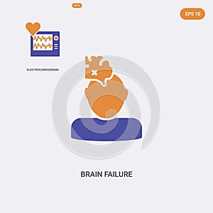 2 color brain failure concept vector icon. isolated two color brain failure vector sign symbol designed with blue and orange