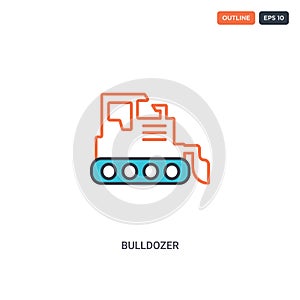 2 color Bulldozer concept line vector icon. isolated two colored Bulldozer outline icon with blue and red colors can be use for