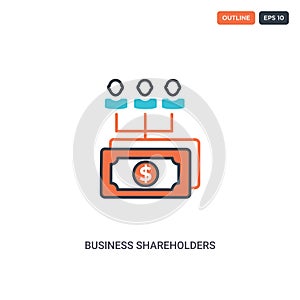 2 color business shareholders concept line vector icon. isolated two colored business shareholders outline icon with blue and red