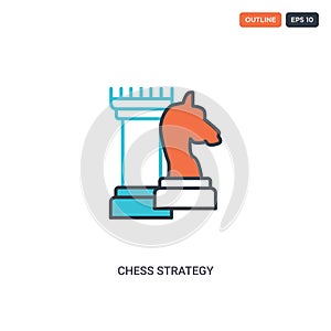 2 color Chess Strategy concept line vector icon. isolated two colored Chess Strategy outline icon with blue and red colors can be