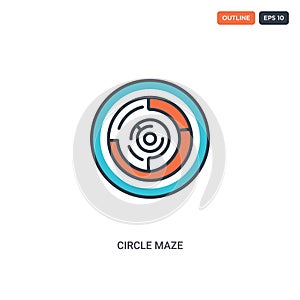 2 color circle maze concept line vector icon. isolated two colored circle maze outline icon with blue and red colors can be use